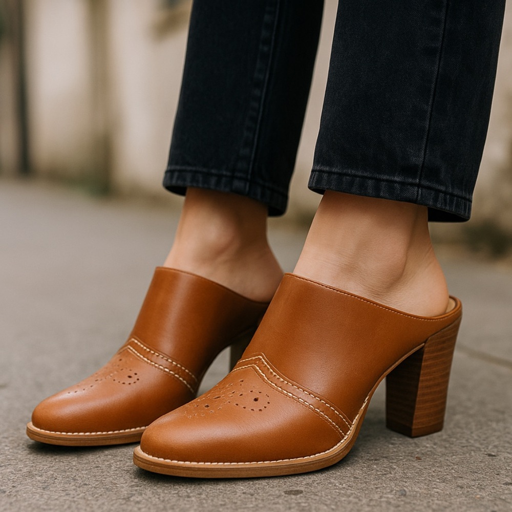 QualicrFt Carmel Leather Mules. 4” heels